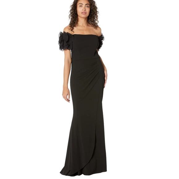 $259 NWT Xscape Off The Shoulder Formal Evening Gown Women 8 Black Dress Wedding